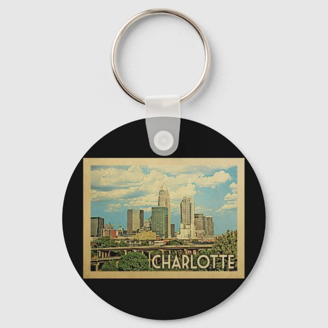 Charlotte North Carolina Vintage Reise Schlüsselanhänger (Vorderseite)