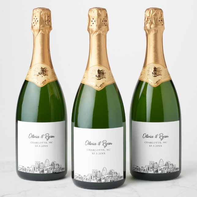 Charlotte North Carolina Wedding Champagne Label (Flaschen)