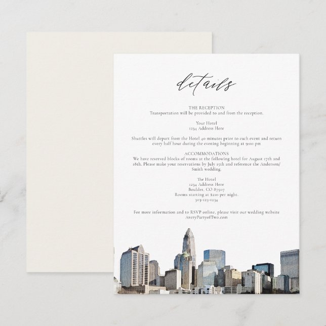 CHARLOTTE NORTH CAROLINA Wedding Details Card Einladung (Vorne/Hinten)