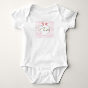 Charlotte Personalisiert Pink Bow & Gingham Print Baby Strampler