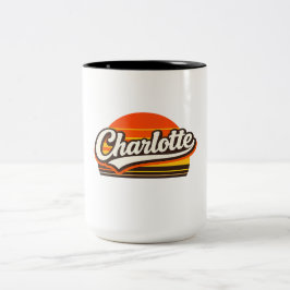Charlotte Retro Sunset Personalized Name Design Zweifarbige Tasse