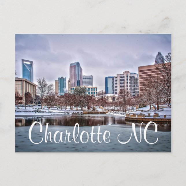 Charlotte Skyline im Schnee NC Postkarte (Vorderseite)