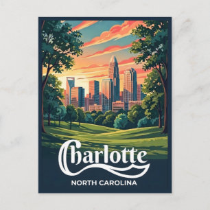 Charlotte Skyline Sonnenuntergang – North Carolina Feiertagspostkarte