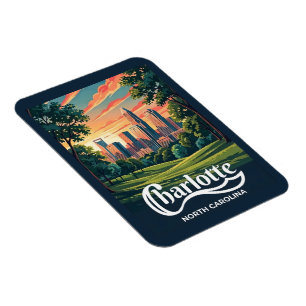 Charlotte Skyline Sonnenuntergang – North Carolina Magnet