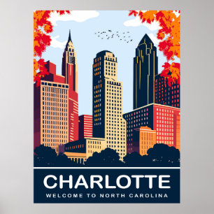 Charlotte, Stadt im Herbst, North Carolina, Reisen Poster