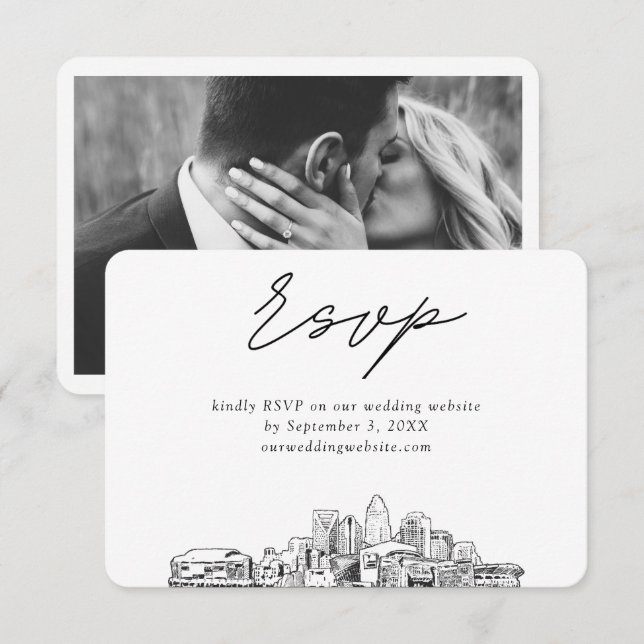Charlotte Wedding Minimalistisch Sketch UAWG Begleitkarte (Vorne/Hinten)