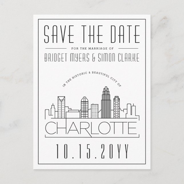 Charlotte Wedding | Stilisierte Skyline Save the D Postkarte (Vorderseite)