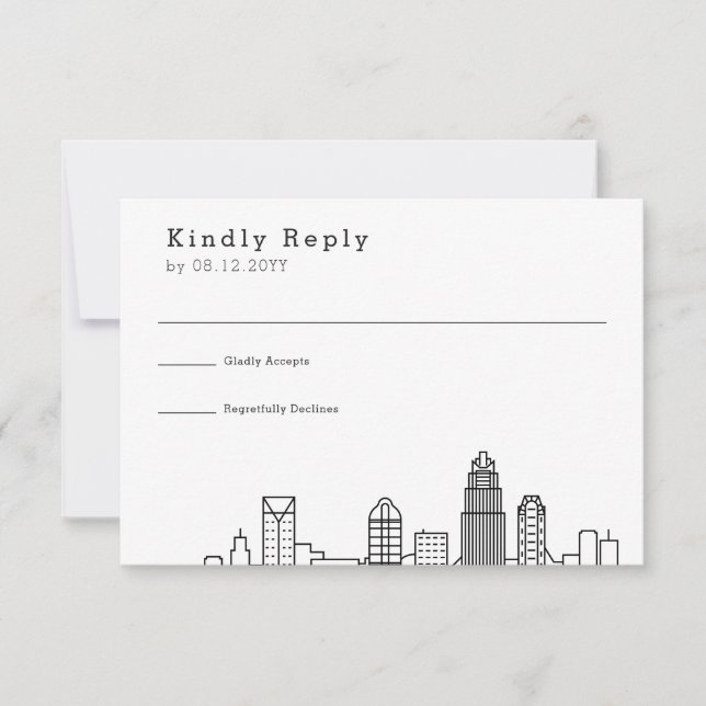 Charlotte Wedding | Stilisierte Skyline-UAWG RSVP Karte (Vorderseite)
