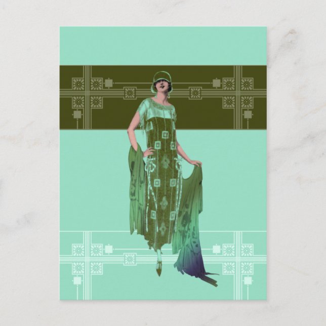 CHARLOTTE'S SHAWL, Mode in Minze und Olive in den  Postkarte (Vorderseite)