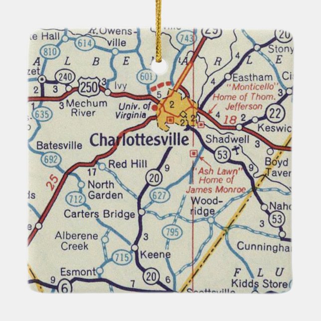Charlottesville VA Vintage Karte Keramikornament (Rückseite)