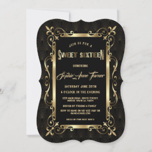 Charm Black Great Gatsby Art Deco 1920s SWEET 16 Einladung