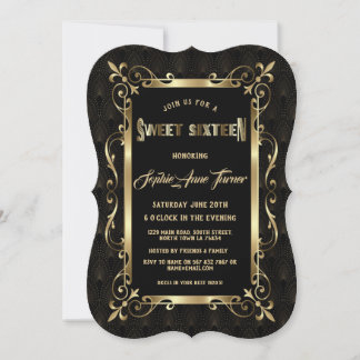 Charm Black Great Gatsby Art Deco 1920s SWEET 16 Einladung