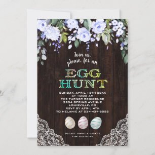 Charm Blue Blumen Lace Wood Egg Hunt Oster Einladung