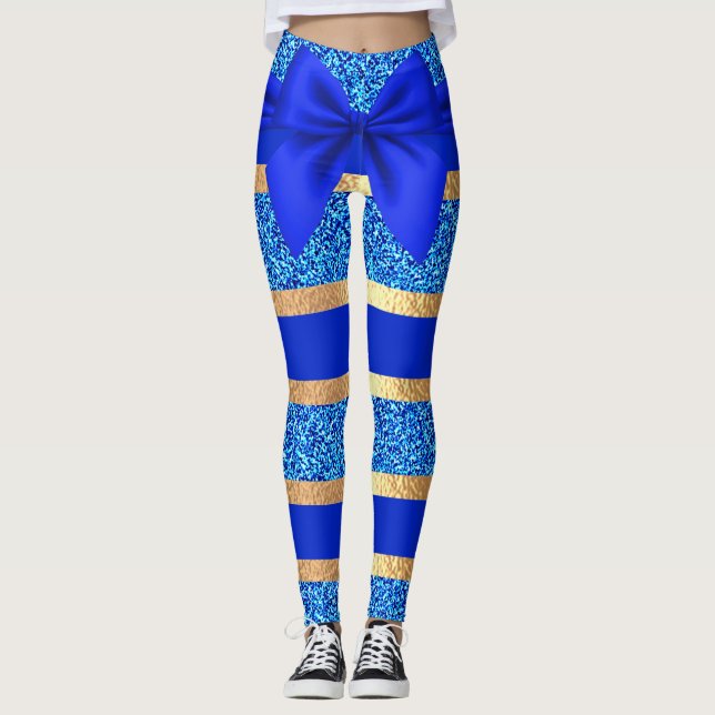 Charm Blue White Stripes Navy Blue Stylish Bow Leg Leggings (Vorderseite)