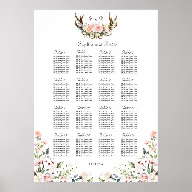 Charm Blush Cream Blume Antler Seekarte Poster (Vorne)