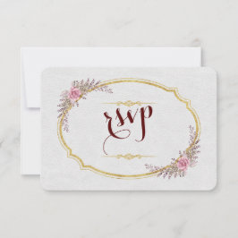 Charm Blush Floral Gold Rahmen White Wedding RSVP Karte
