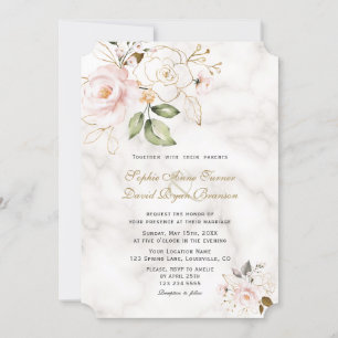 Charm Blush Gold Blume Monogram Wedding Einladung