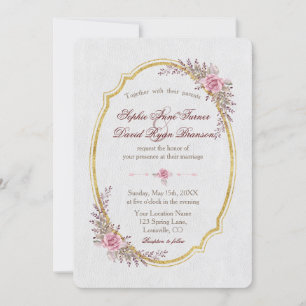 Charm Blush Gold Frame Blanc Mariage Invitation