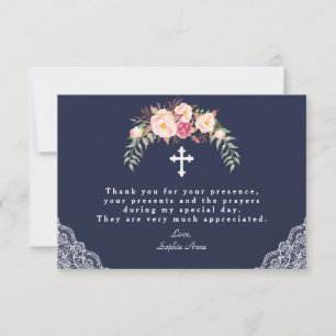 Charm Blush Pink Blume Navy Lace Girl Taufe Dankeskarte