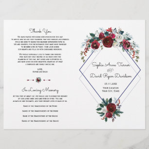 Charm Bourgogne Floral Navy Blue Wedding Programme