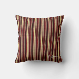Charm Burgundy Beige Taupe Streifen Custom Monogra Kissen
