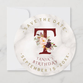 Charm Burgundy Blume Gold Marble Foto Geburtstag Save The Date