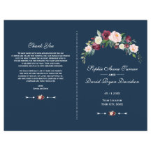 Charm Burgundy Blush Bloral Blue Wedding Programm