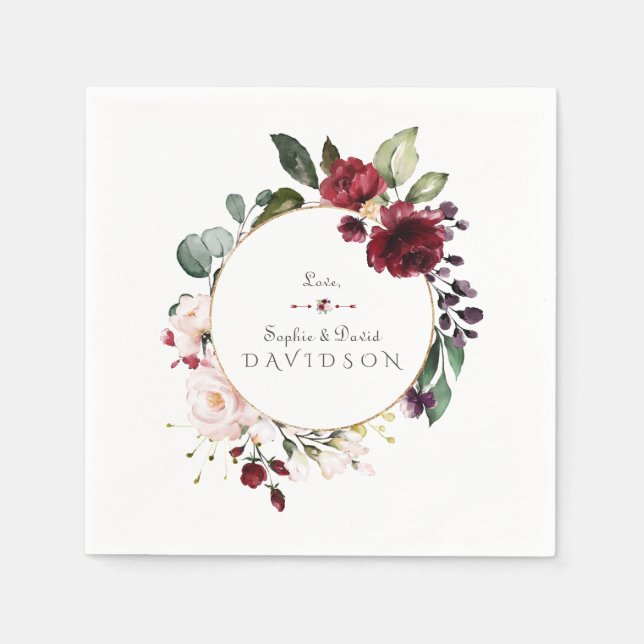 Charm Burgundy Blush Blume Wreath Wedding Serviette (Vorderseite)