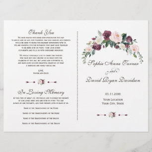 Charm Burgundy Blush Elfenbeinblume Hochzeitsprogr