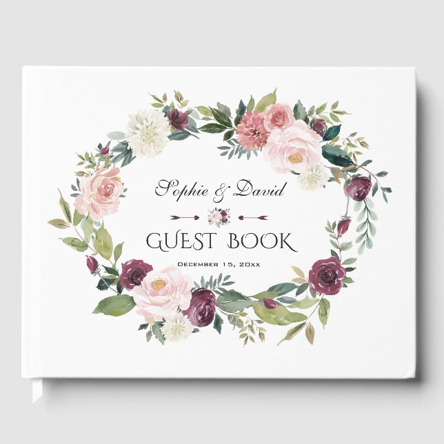 Charm Burgundy Blush Elfenbeinblumenzeremonie Gästebuch (Vorderseite)
