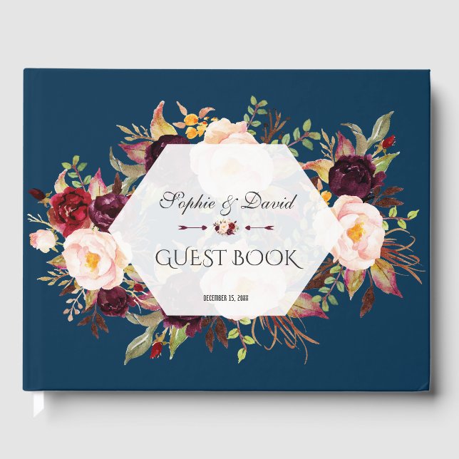 Charm Burgundy Blush Floral Geometric Guest Book Gästebuch (Vorderseite)