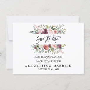 Charm Burgundy Blush Floral Gold Save the Date