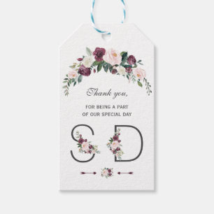Charm Burgundy Blush Floral Monogram Wedding Geschenkanhänger