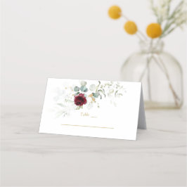 Charm Burgundy Floral Airy Grüne Tischnummer Platzkarte