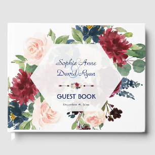 Charm Burgundy Floral Hexagon Rahmen Wedding Gästebuch