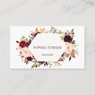 Charm Burgundy Marsala Floral Geometric Visitenkarte