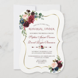 Charm Burgundy Navy Blue Floral Probe Dinner Einladung