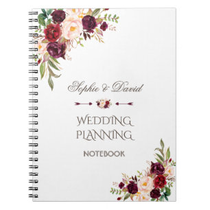 Charm Burgundy Red Marsala Floral Wedding Planner Notizblock
