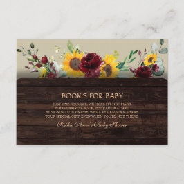 Charm Burgundy Sonnenblumen Bücher für Babydusche Begleitkarte