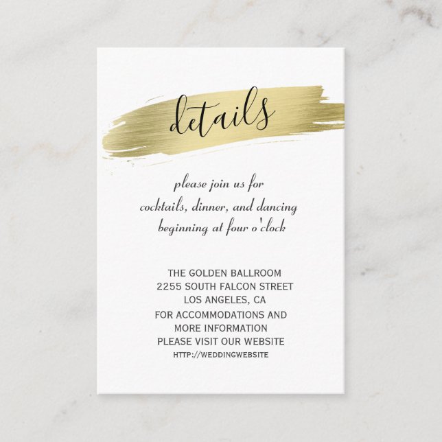 Charm Calligraphy Gold Stroke Wedding Details Begleitkarte (Vorderseite)