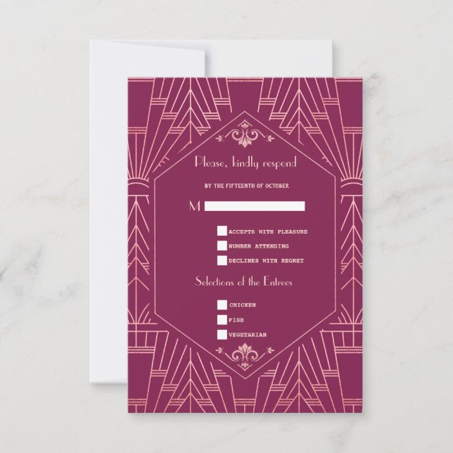 Charm Cooper Rose Great Gatsby 1920 Mariage RSVP (Devant)