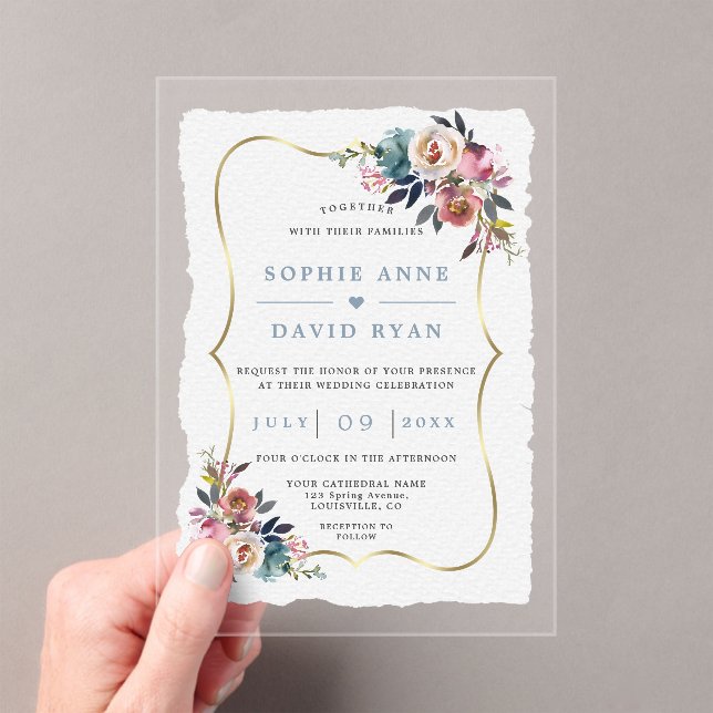Charm Dusty Blue Misty Rose Flowers Wedding  Acryleinladungen (Insitu (Handheld))