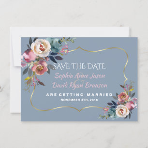 Charm Dusty Blue Misty Rose Gold Wedding Save The Date
