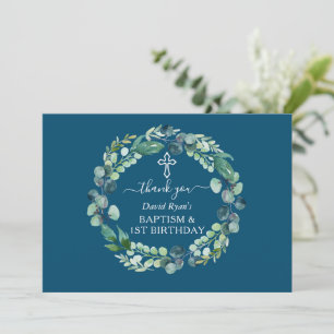 Charm Eucalyptus Wreath Boy Baptisse Erster Geburt Dankeskarte