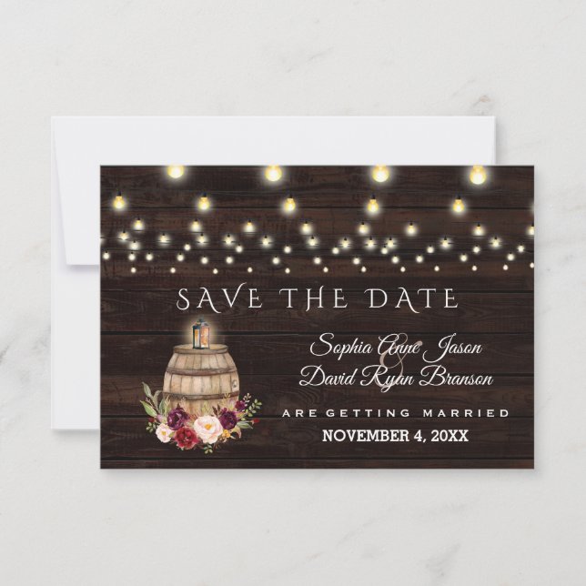 Charm Fall Burgundy Floral Wine Barrel Wedding Save The Date (Vorderseite)