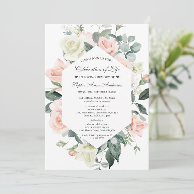 Charm Floral Feier zum Gedenken an die Beerdigung  Einladung (Stehend Vorderseite)