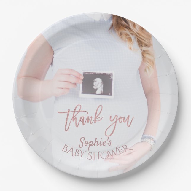 Charm Foto Baby Dusche Rose Gold Vielen Dank Pappteller (Vorderseite)