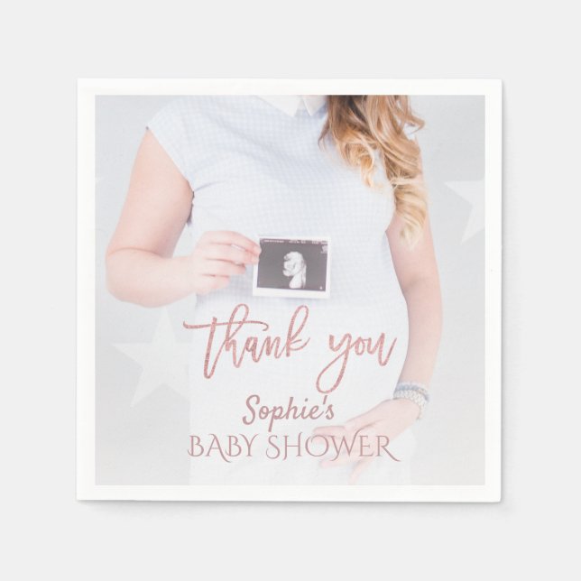 Charm Foto Baby Dusche Rose Gold Vielen Dank Serviette (Vorderseite)