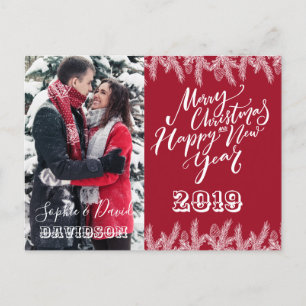 Charm Frohe Weihnachten Glück Neujahr Pine Foto Einladungspostkarte