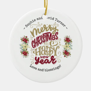 Charm Frory Christmas Happy New Year Typografie Keramik Ornament